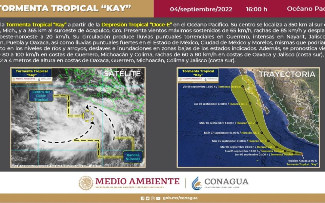 Depresión Tropical Doce-E se intensifica a Tormenta Tropical Kay